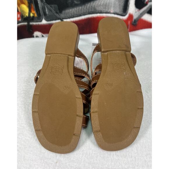 Partners Brown Leather Strappy‎ Slip On Sandals ~ Size 6 1/2 Medium - Picture 5 of 6